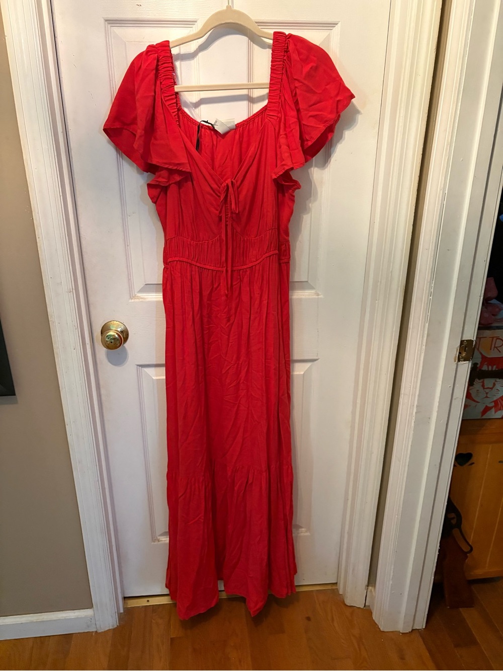 Ava & Viv Red Ruffle-Sleeve Maxi Dress